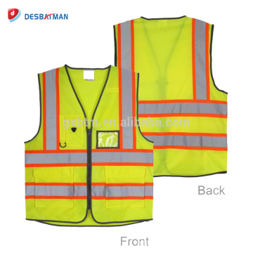 Durable High 360 Degree Visibility Safety Work Wears Hi Viz Reflective Safety Vest With ID Card Pockets And Zipper Front Running